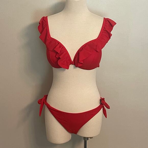 Shein Other - SHEIN Women’s Red Bikini Ruffle Tie Adjustable Classic Size XL
